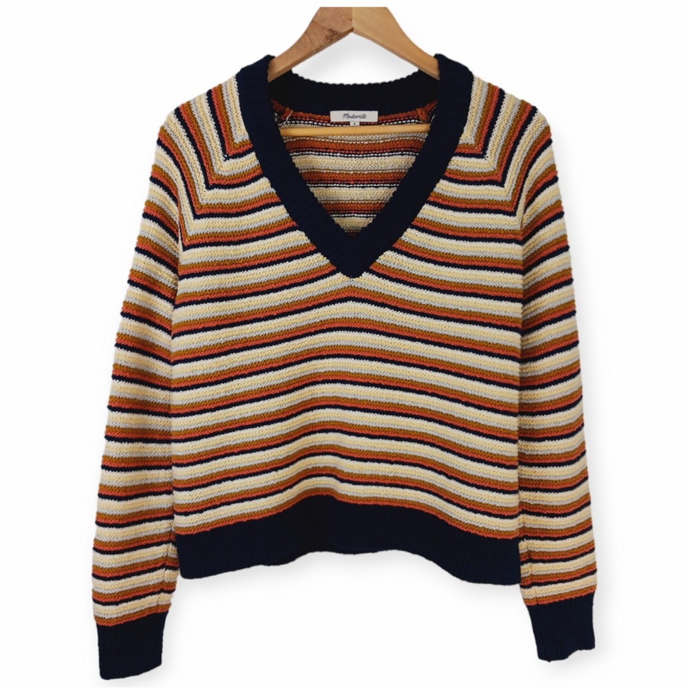 Madewell SZ S Arden V-Neck Crop Striped Pullover Sweater In Stripe